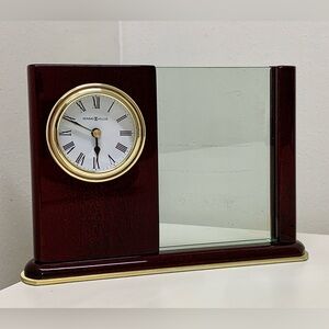 Howard Miller Gold Trim Rosewood Quartz Mineral Glass Picture Frame Desk Clock